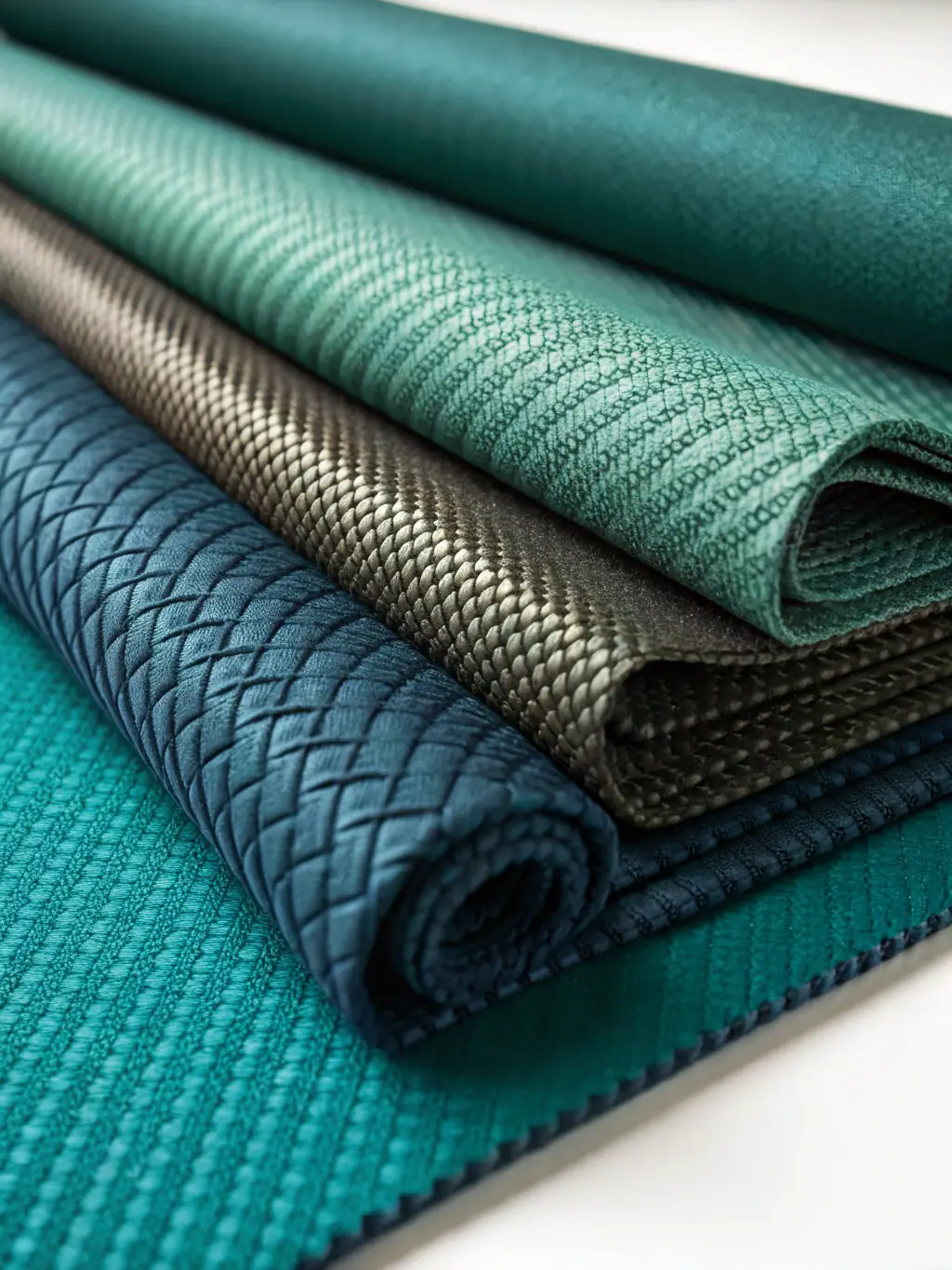 A close-up shot of a roll of technical fabric, highlighting its weave pattern and texture, with a focus on its durability and specialized construction.